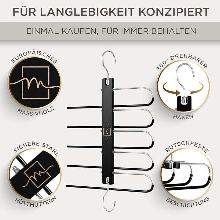 MORALVE Hosenbügel platzsparend – Premium Kleiderbügel aus europäischem Buchenholz für Hosen, Jeans