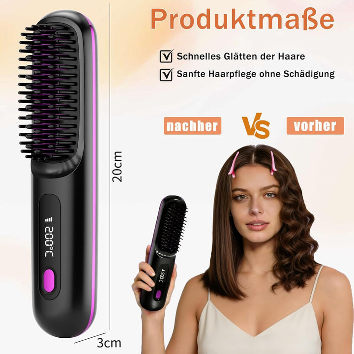 Stylingbürste für kurze haare, 3 Temperaturstufen, Neu Tragbare Glättungsbürste, Schnellaufheizung,