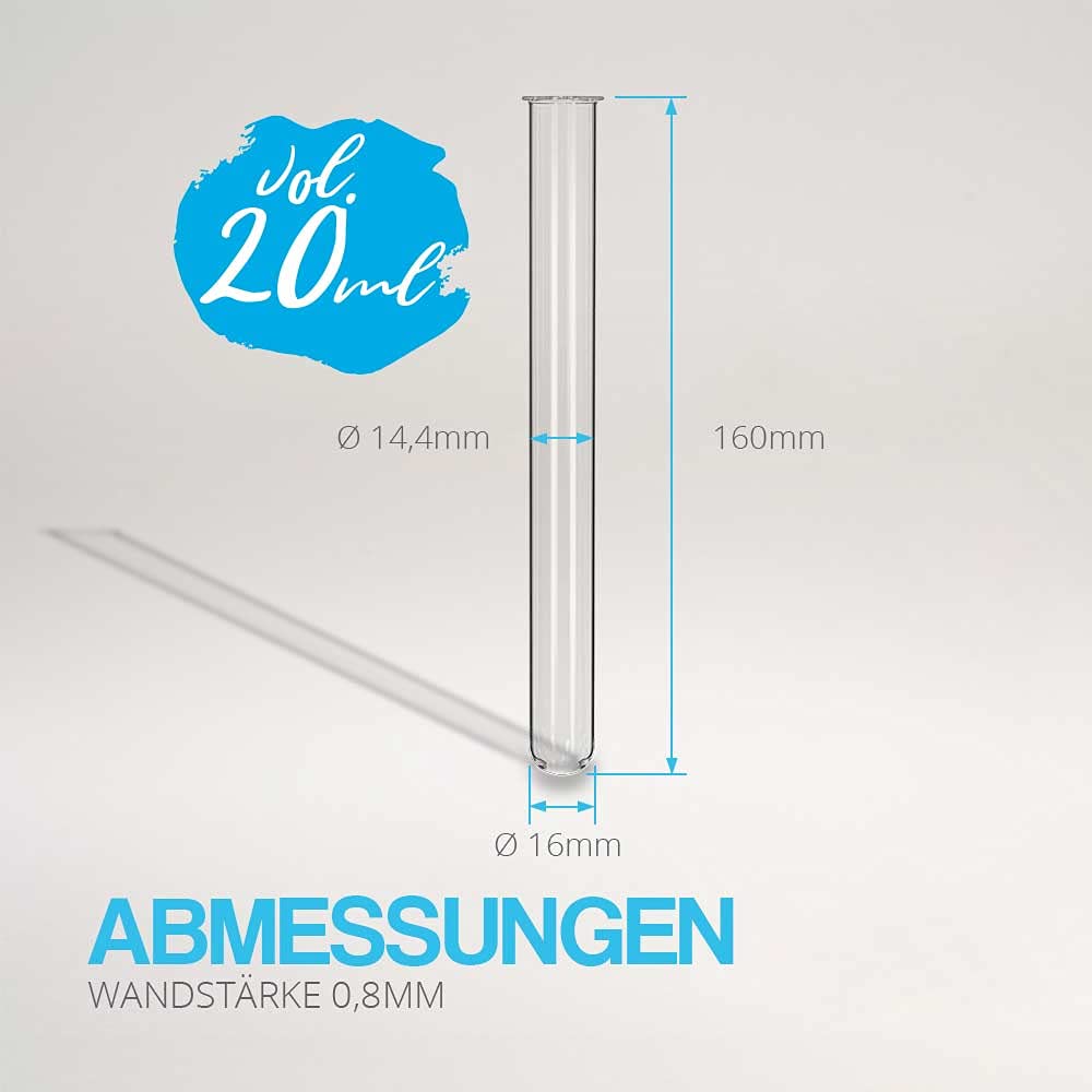Tuuters 100x Glas Reagenzgläser mit Korken (dunkelbraun), mit Rand, Bördelrand (160 x Ø16mm), 160 x