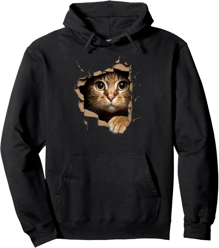 Süsses Kätzchen schaut aus zerrissenem Stoff - Katzen Pullover Hoodie