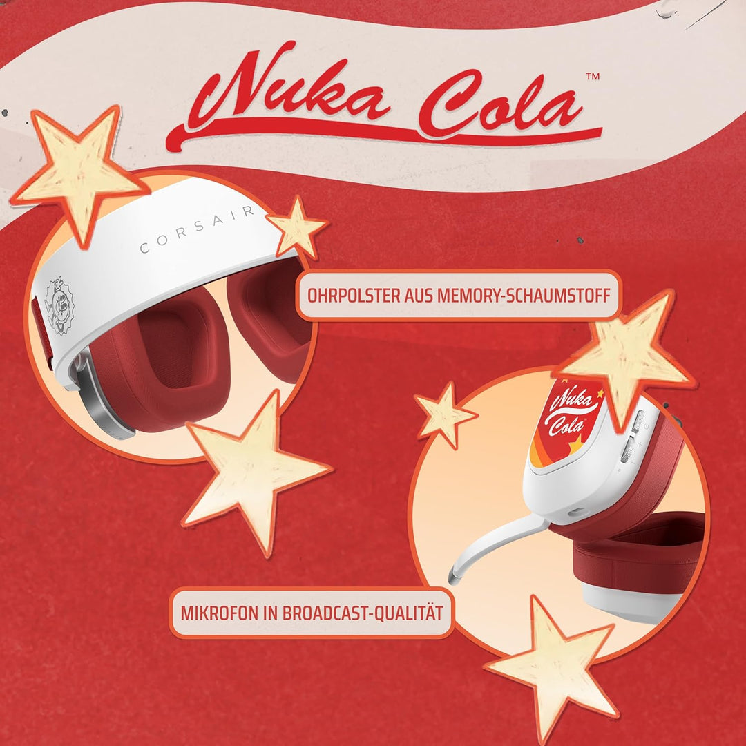 Corsair HS80 RGB Wireless Fallout Nuka-Cola Edition Multiplattform-Gaming-Headset – Dolby Atmos, Lei