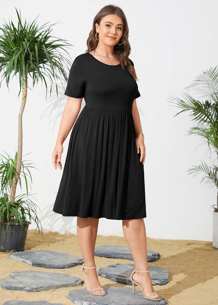 POSESHE Damen-Sommerkleid in Übergrösse 2023, lässig, kurzärmelig, Empire-Taille, lockere Passform,