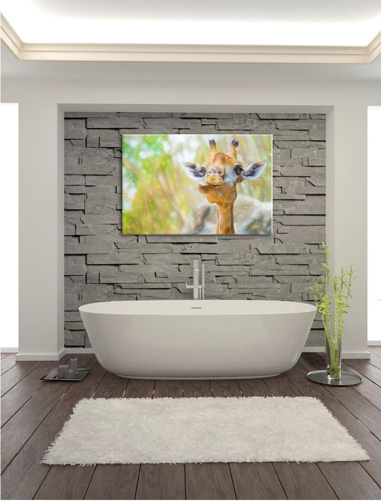 Pixxprint Giraffe in der Natur Kunst Buntstift Effekt, Format: 100x70 auf Leinwand, XXL riesige Bild