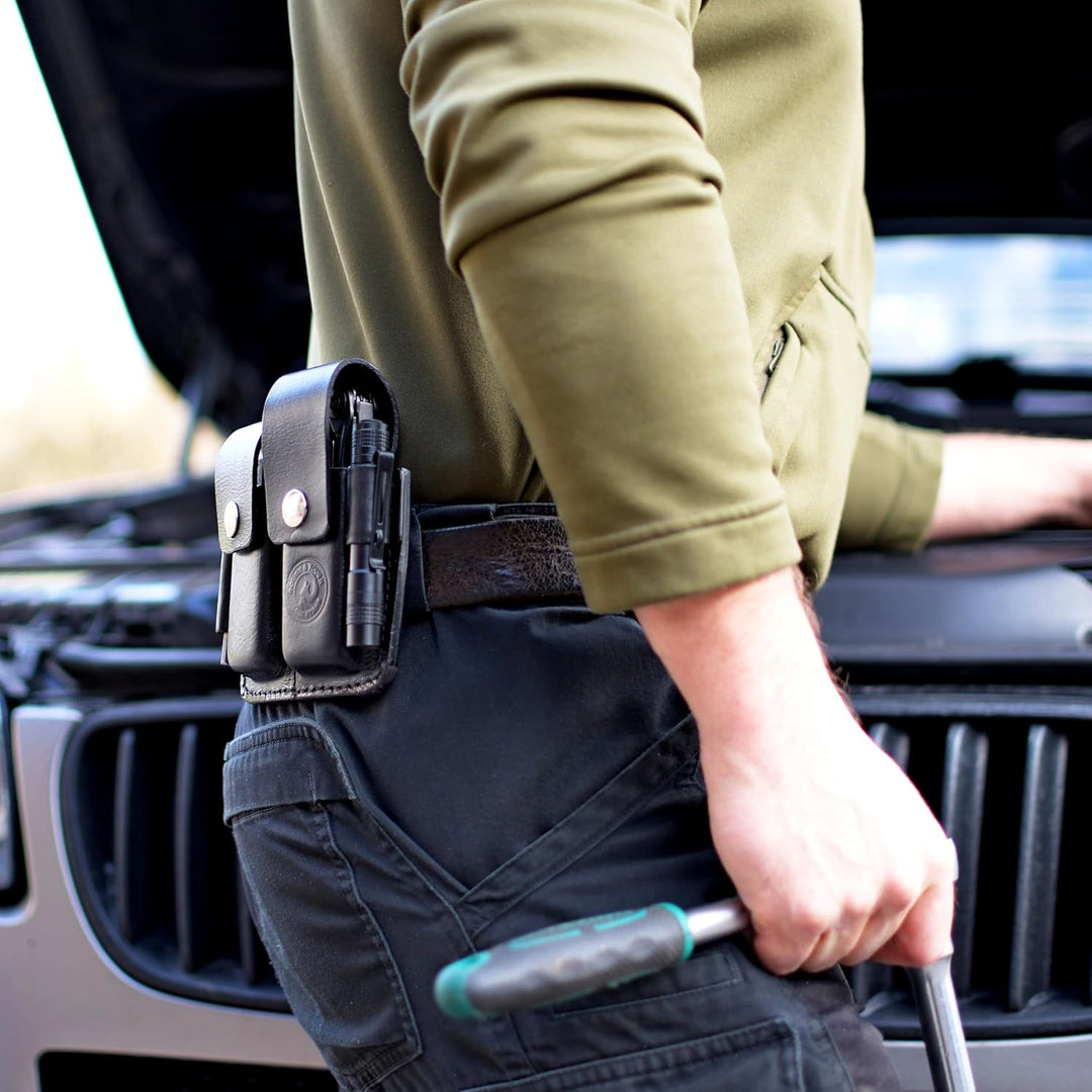 Lederholster für Leatherman und andere Multitools zum Tragen am Gürtel, Platz für Bit Kit und Extend