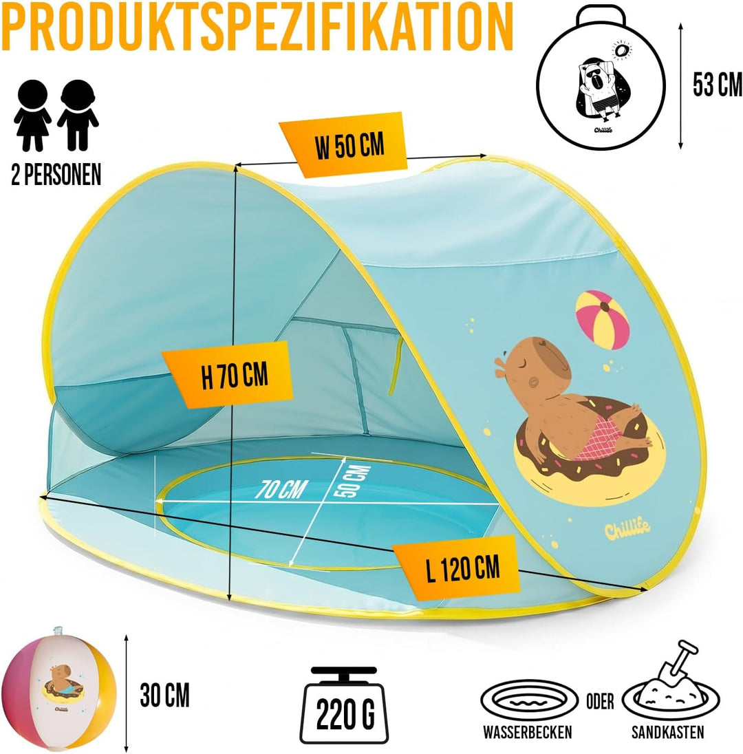 Chillife Strandmuschel Pop up Set I Tragbares Strandzelt mit UV Schutz und Windschutz Strand I Wasse