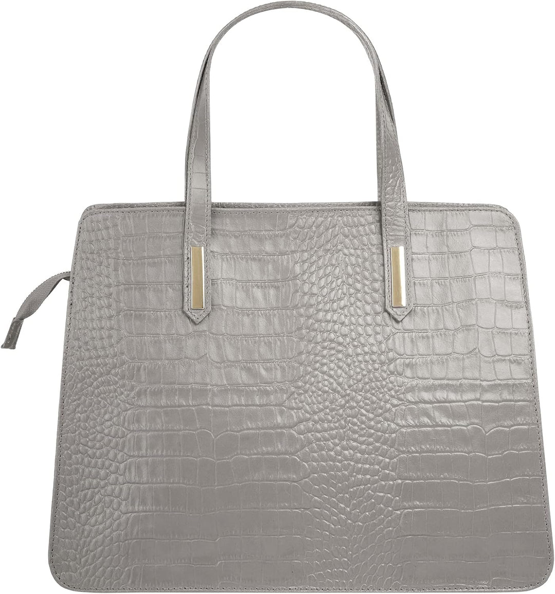 Handtasche Echt Leder Damen | Made in Italy, Smartphonefach, Kroko-Design, elegante Umhängetasche, D