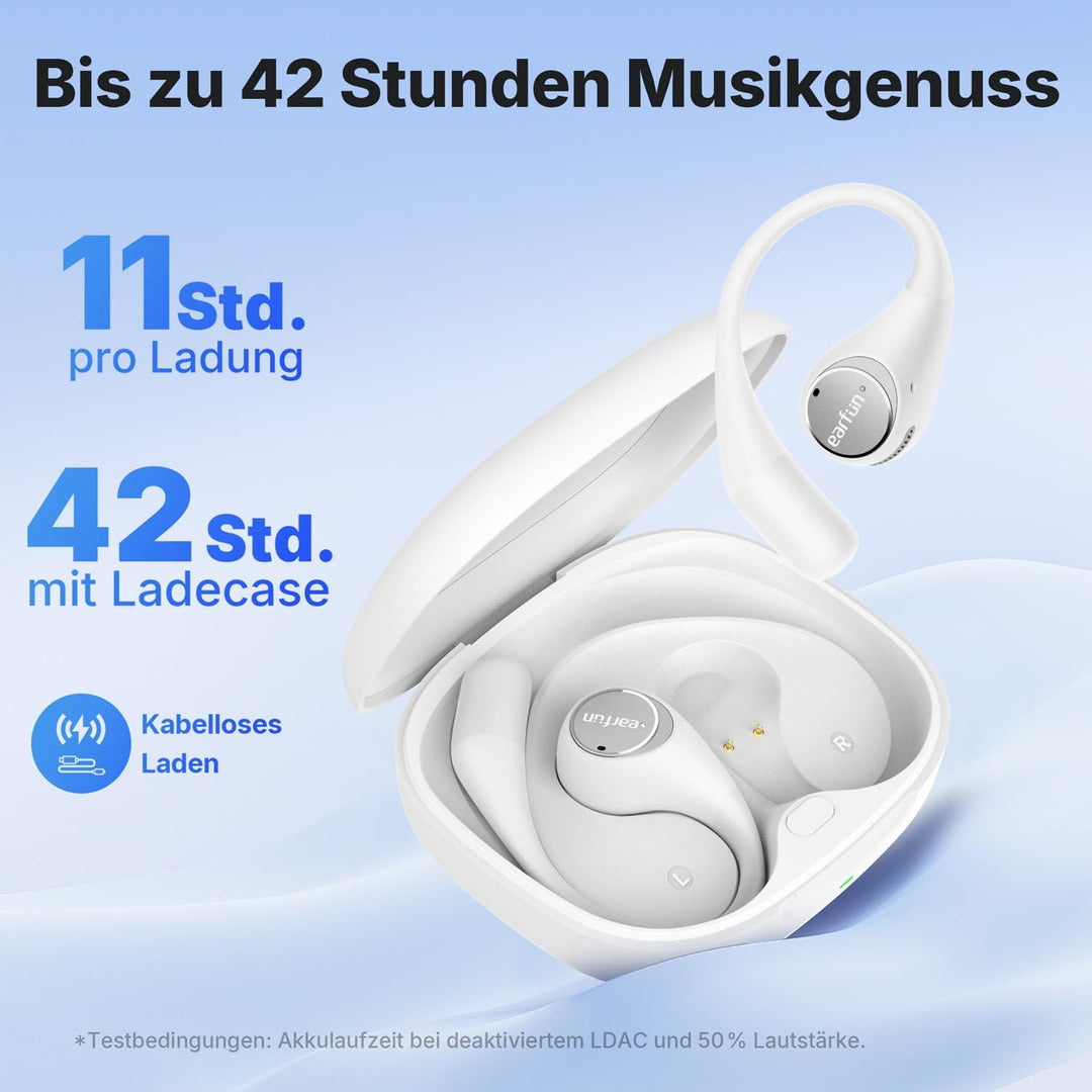 EarFun OpenJump Bluetooth Open-Ear Kopfhörer, Hi-Res Audio, LDAC, Theatermodus, anpassbare Ohrbügel,