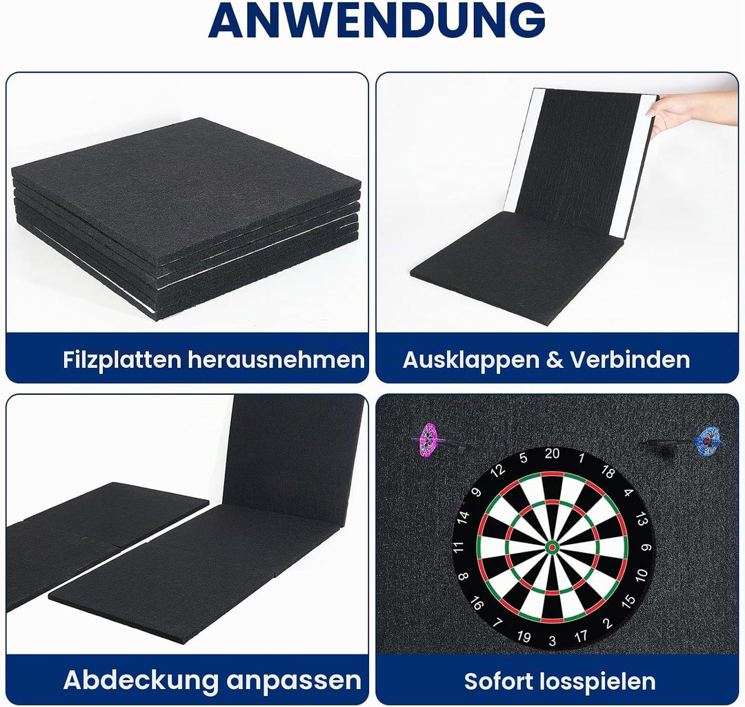 6pcs Dartboard-Wandschutz, 30 * 30 cm Filz-Dartscheibe-Wandschutz,Filz-Wandfliesen, selbstklebend, g