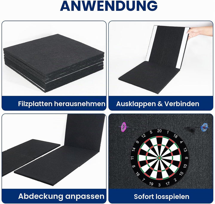 6pcs Dartboard-Wandschutz, 30 * 30 cm Filz-Dartscheibe-Wandschutz,Filz-Wandfliesen, selbstklebend, g