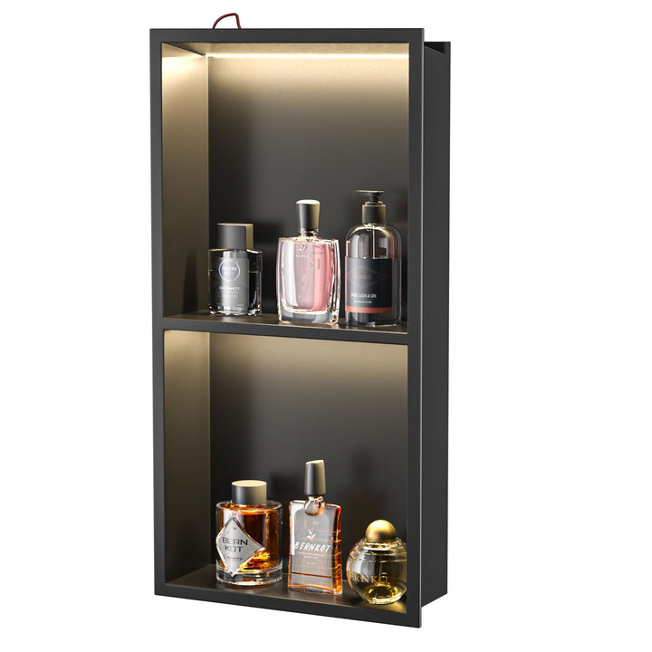 Wandnische Dusche Edelstahl mit LED, Unterputz Duschregal, Zweilagige Wandnische Bad Nische Duschnis