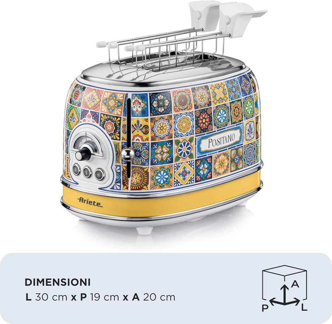 Ariete Positano 155, 2-Scheiben-Toaster, Toaster mit 6 Toaststufen, Automatischer Auswurf, Auftaufun