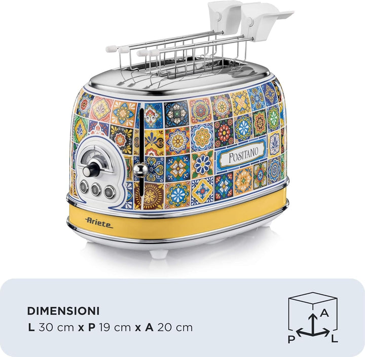 Ariete Positano 155, 2-Scheiben-Toaster, Toaster mit 6 Toaststufen, Automatischer Auswurf, Auftaufun
