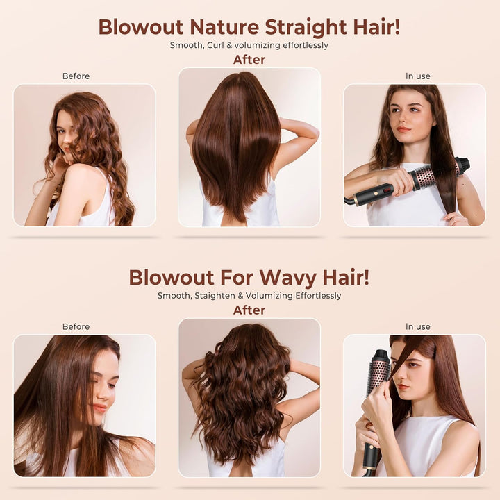 Thermal Brush, Lockenbürste 3 in 1 Thermobürste 38mm, Lockenbürste LCD Anzeige 120-210℃, Erhöhen Sie