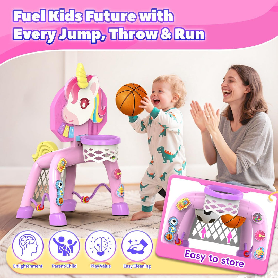 Basketballkorb Kinder &amp; Fussballtore für Garten Kinder 1-3 Jahren, Einhorn Geschenke für Mädchen 12-