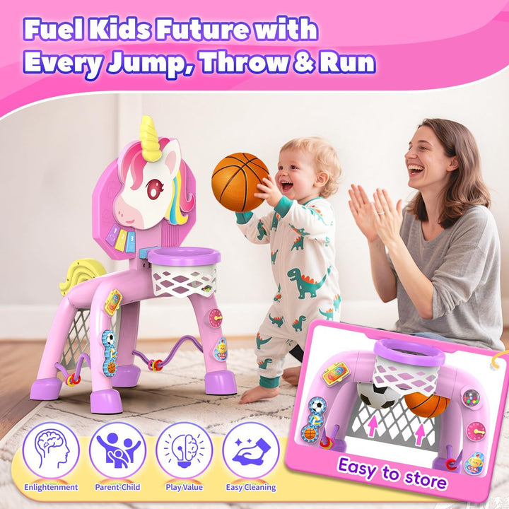 Basketballkorb Kinder &amp; Fussballtore für Garten Kinder 1-3 Jahren, Einhorn Geschenke für Mädchen 12-