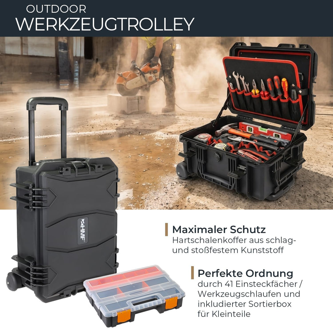 HMF 15604-02 Outdoor Werkzeugtrolley, Werkzeugkoffer leer mit Rollen | 46,5 x 36 x 22,5 cm, Trolley