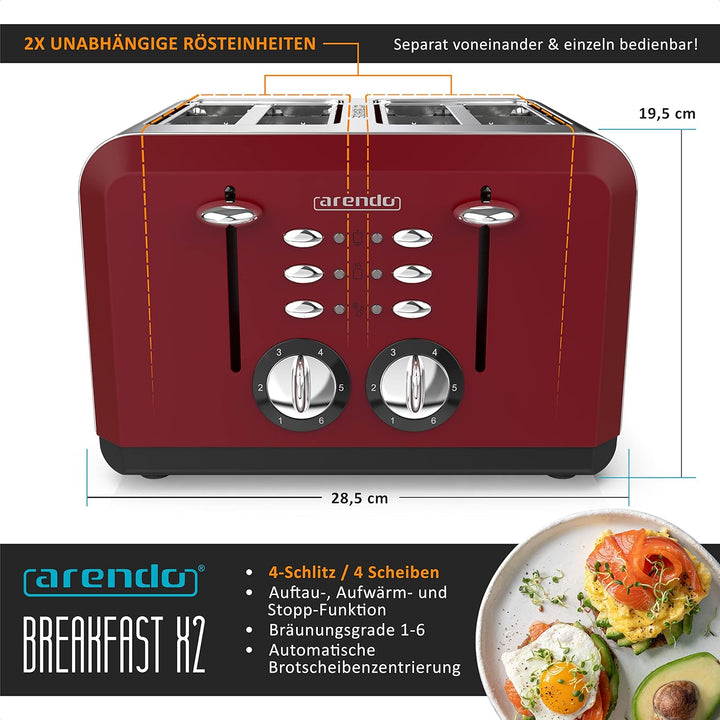 Arendo - Automatik Toaster 4 Scheiben - Edelstahlgehäuse - bis zu vier Sandwich und Toast-Scheiben -