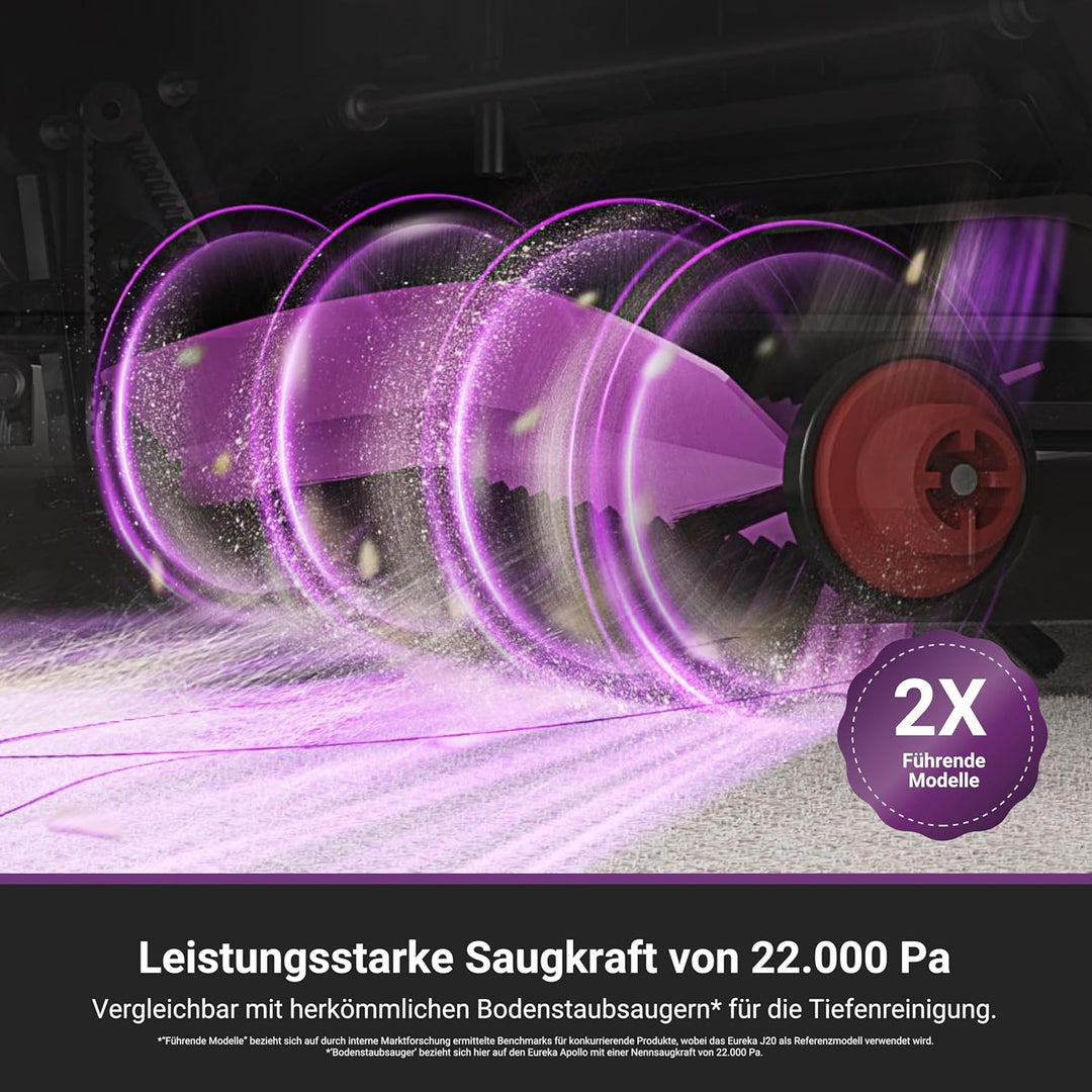 EUREKA J15 Max Ultra Roboterstaubsauger mit Wischfunktion | Extensible Seitenbürste & Wischarm | 220