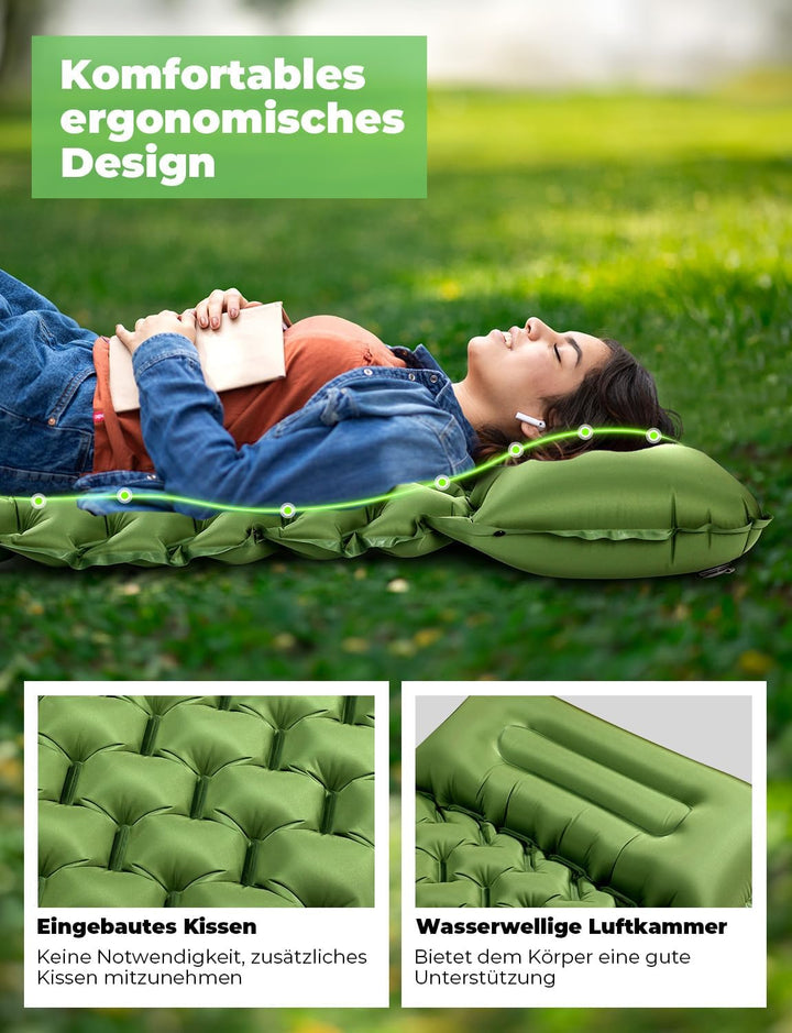 Glymnis Isomatte Camping Aufblasbare Luftmatratze mit Fusspresse Pumpe und Kissen, Wasserdicht Luftm
