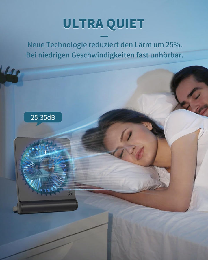 Kleiner Tischventilator, 2000mAh Tragbarer Wiederaufladbarer Ventilator, 3-Stufen-Variable, 220° Ein