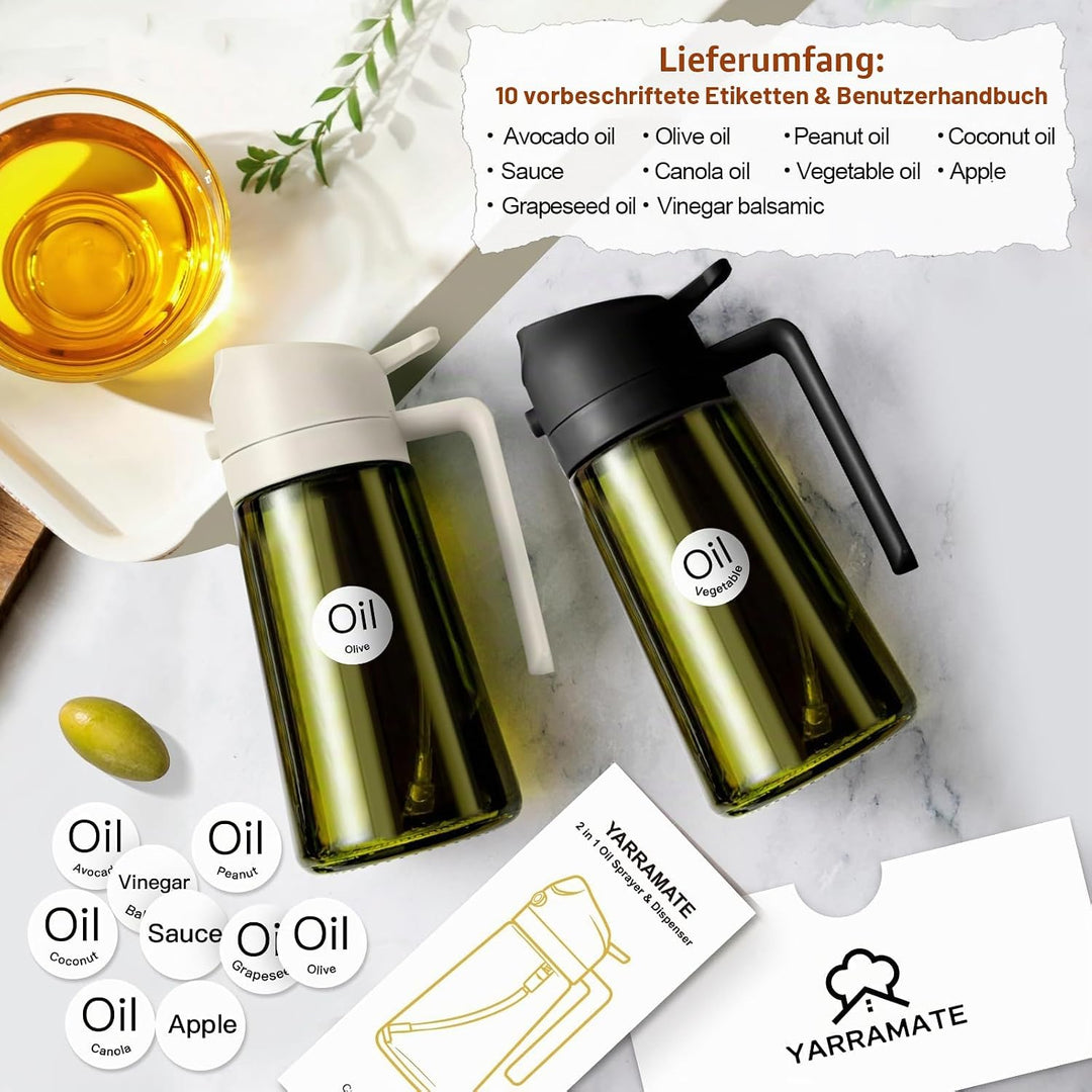 YARRAMATE 2 Stück 470ml Lichtblockierender dunkler Ölsprüher zum Kochen, 2-in-1 UV Schutz ölzerstäub
