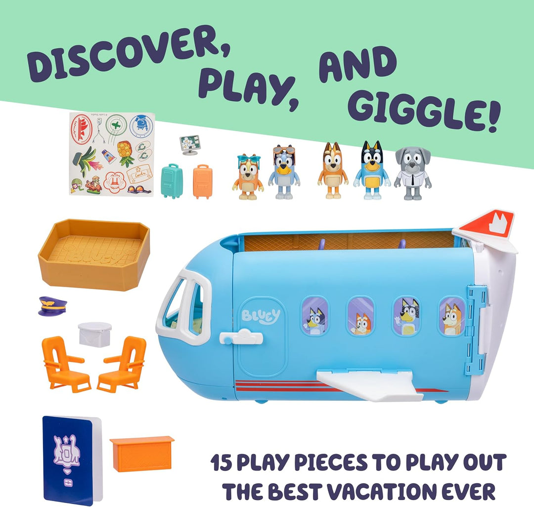 BlueY 3-in-1 Flugzeug-Spielset zum Ausklappen; Verwandlung von Flugzeug in Hotelresort & Boot! 70 cm