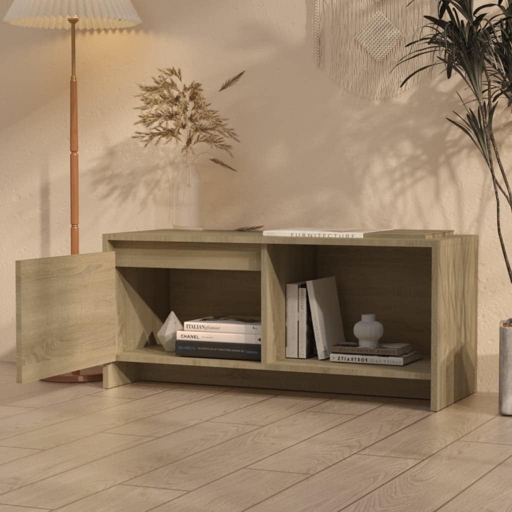 homiuse TV Board Sonoma-Eiche 90x35x40 cm Holzwerkstoff Fernsehschrank Fernsehtisch TV Lowboard TV K