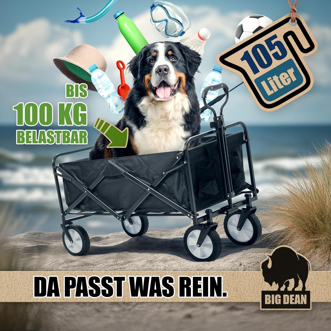 Bollerwagen faltbar 100kg belastbar 105L robuster Bollerwagen von BigDean | mit ausziehbarer Zugstan