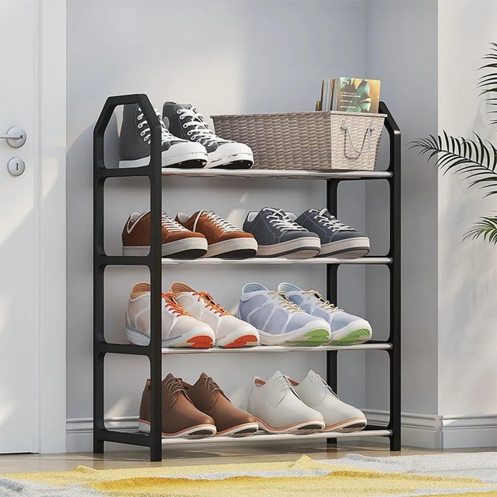 Schuhregal aus Metall, kompaktes und vertikales Design, stabile Metallkonstruktion, schwarzes Finish