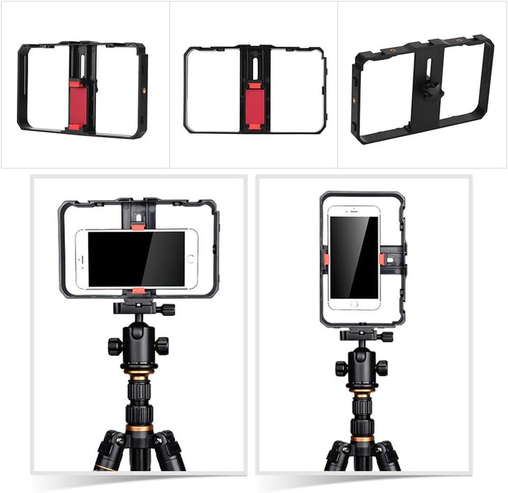 Andoer Smartphone-Video-Rig mit 2 LED-Video-Lichtern, Handy-Video-Stabilisator, Stativhalterung für