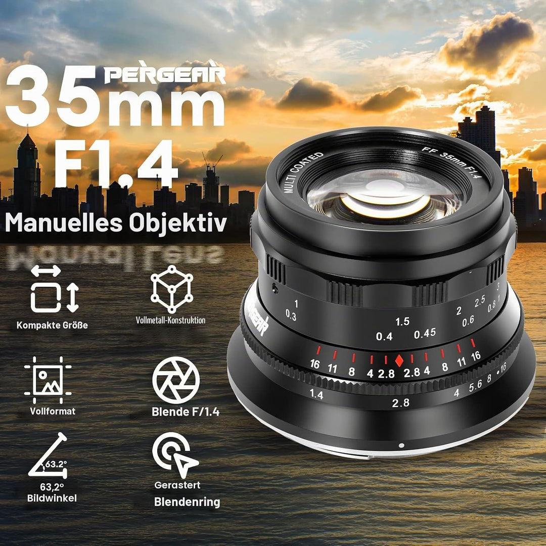 PERGEAR 35mm F1.4 Vollformat-Objektiv mit manuellem Fokus, kompatibel mit spiegellosen Vollformat-L-