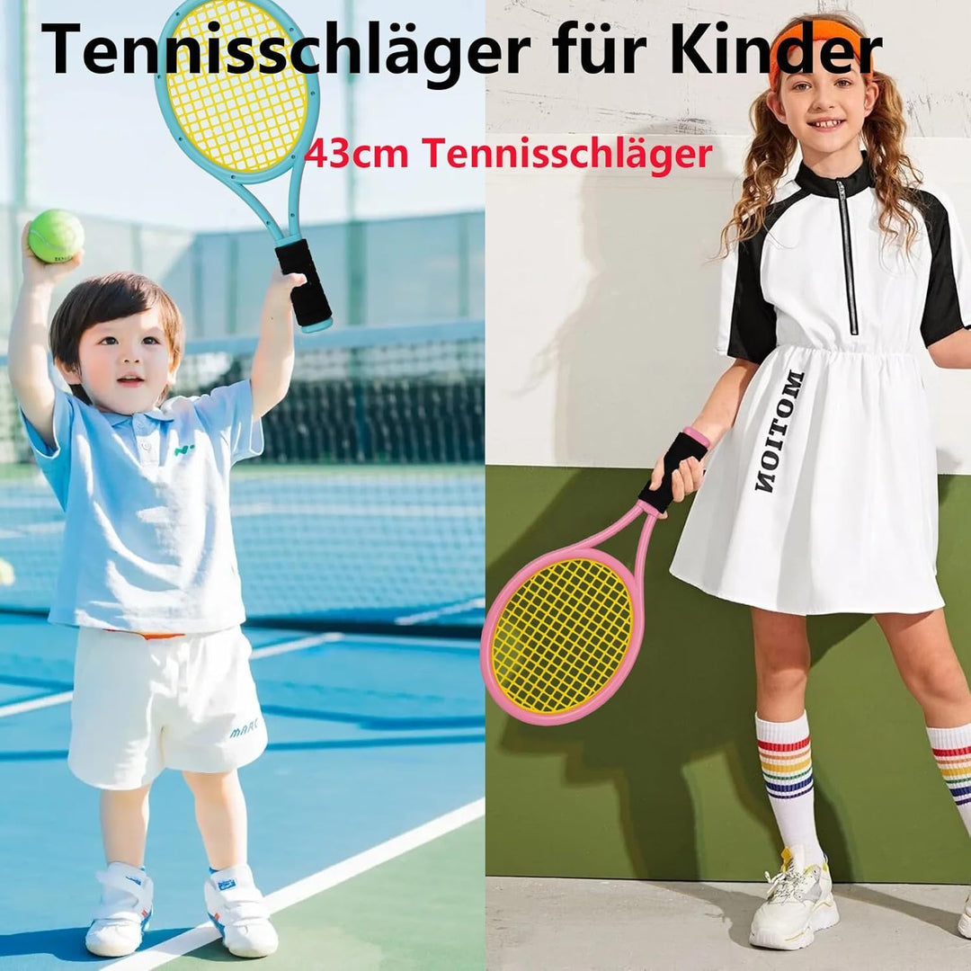 Kinder tennisschläger Set 17 Zoll,Mit 4 weichen Trainingsbällen & 6 Badminton-Federbällen – Geeignet