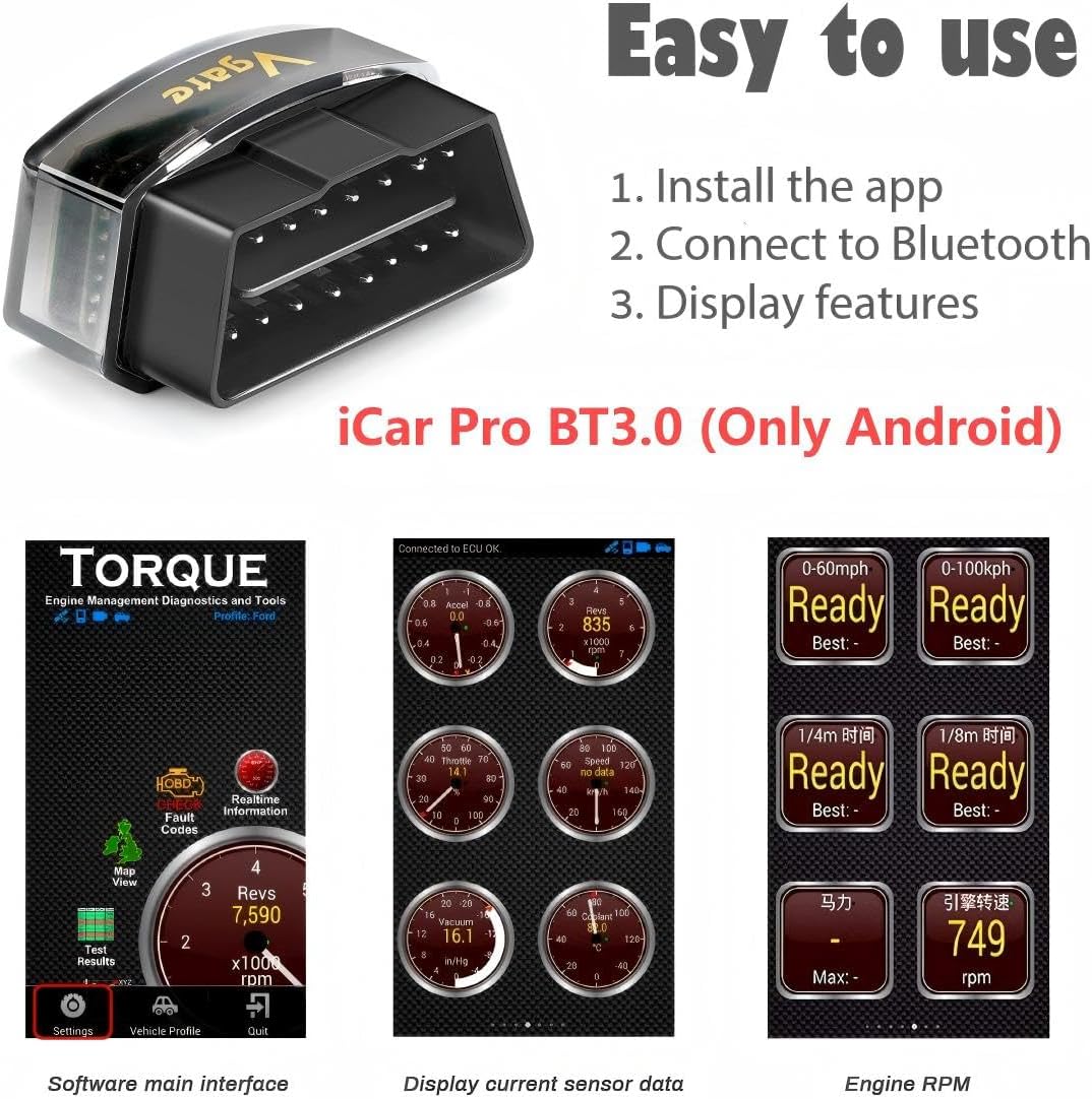 Vgate iCar Pro Bluetooth 3.0 OBD2 Codeleser OBDII Scanner Scanner Auto Fehler MIL Licht für Drehmome