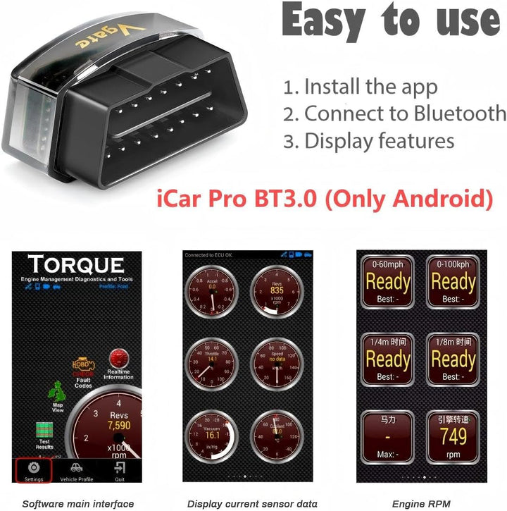 Vgate iCar Pro Bluetooth 3.0 OBD2 Codeleser OBDII Scanner Scanner Auto Fehler MIL Licht für Drehmome