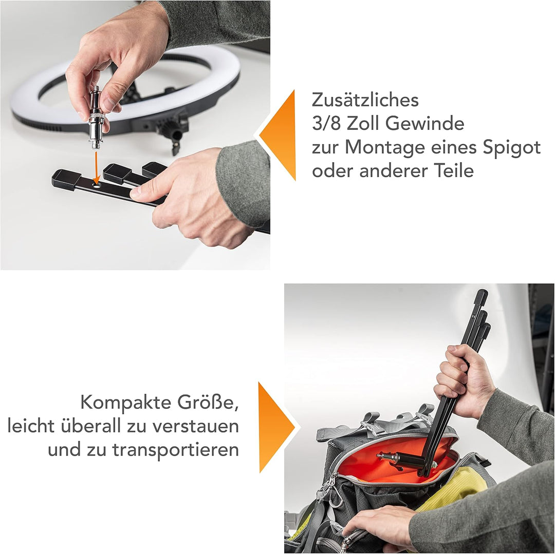 Walimex pro Boden-Lampenstativ mit extra Mittelsäule für Lampen, Kameras, Blitze I 12-90cm Höhe stuf