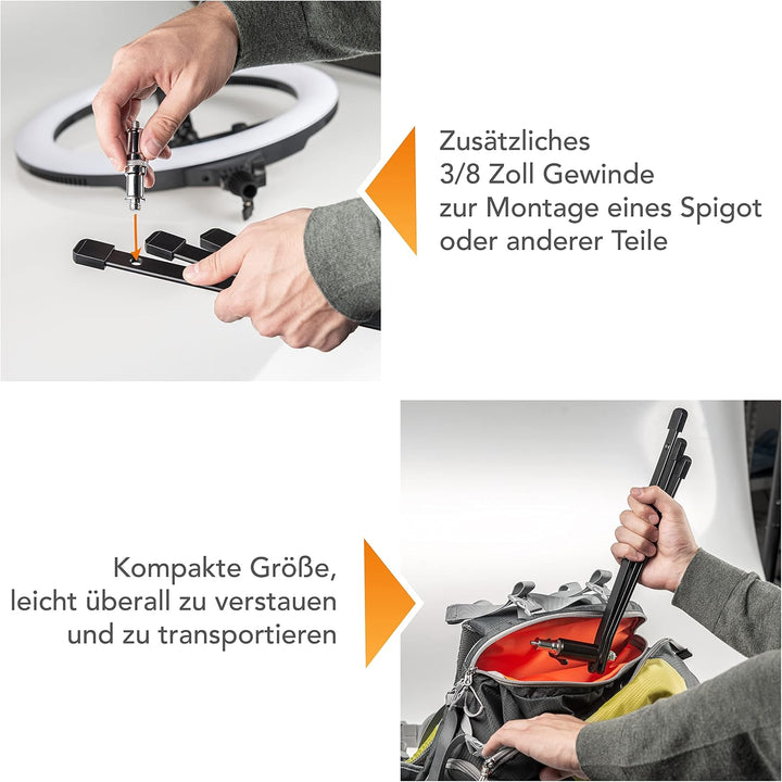 Walimex pro Boden-Lampenstativ mit extra Mittelsäule für Lampen, Kameras, Blitze I 12-90cm Höhe stuf