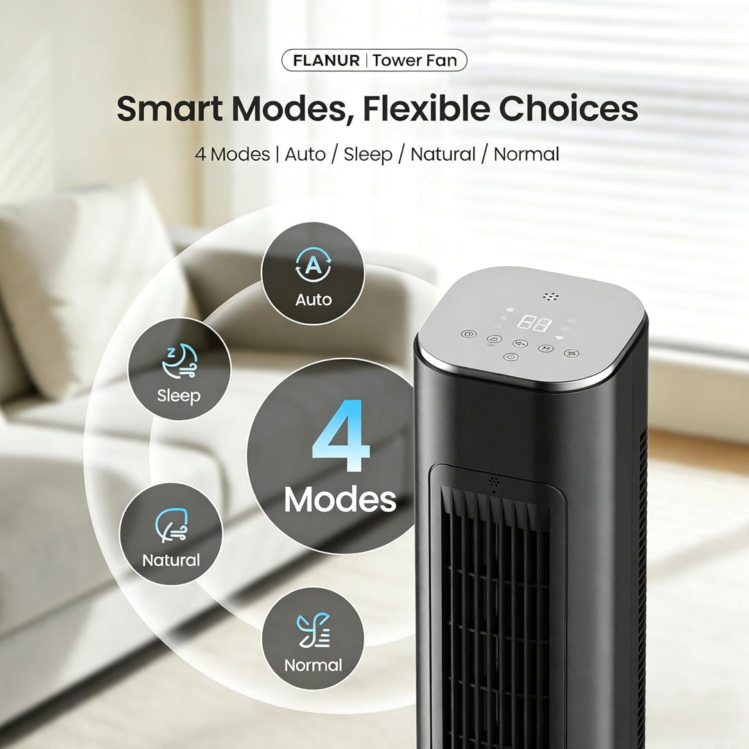 FLANUR Turmventilator, 23dB Ventilator Leise mit Kühlung,89cm WiFi Alexa Tower Fan mit Fernbedienung
