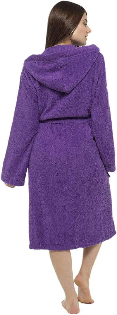 Bademantel Damen Frottee, Baumwoll Sauna Bademantel Damen, M Dunkellila Kapuze