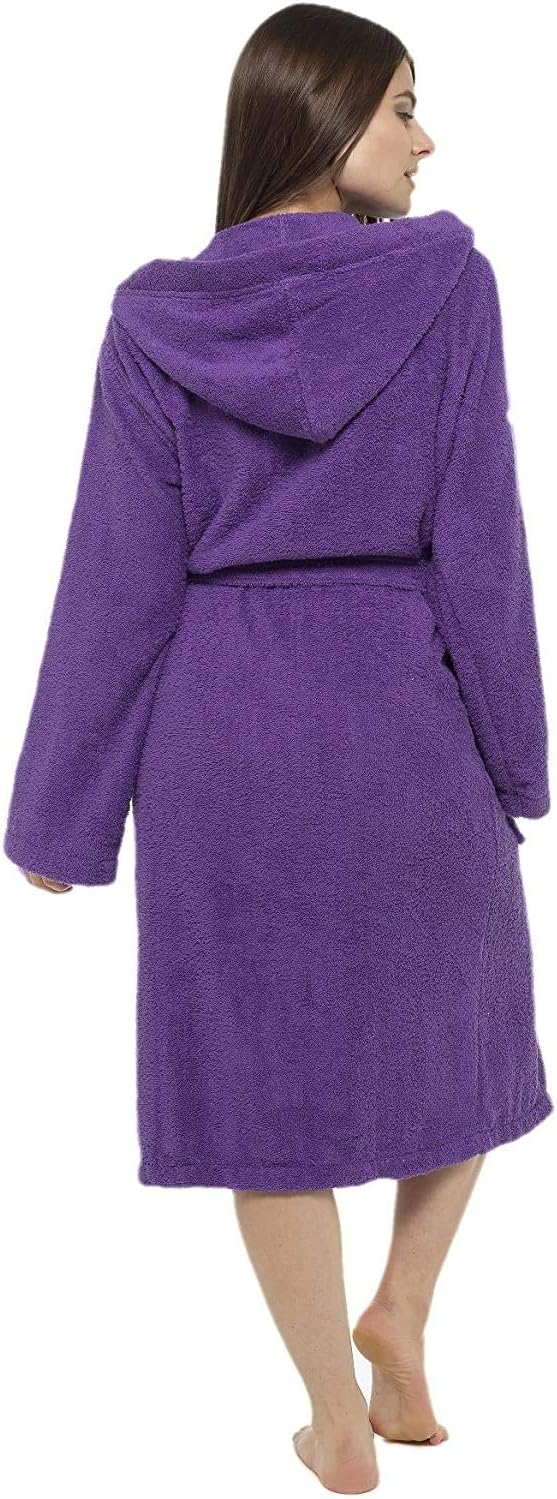 Bademantel Damen Frottee, Baumwoll Sauna Bademantel Damen, M Dunkellila Kapuze