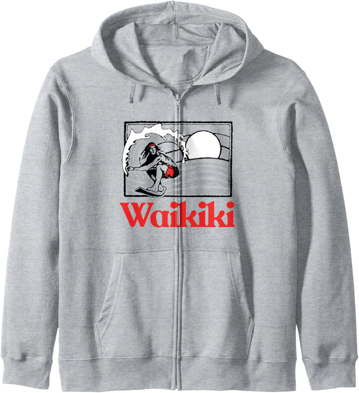 Waikiki Beach Hawaii Vintage Surfer Retro Graphic Kapuzenjacke