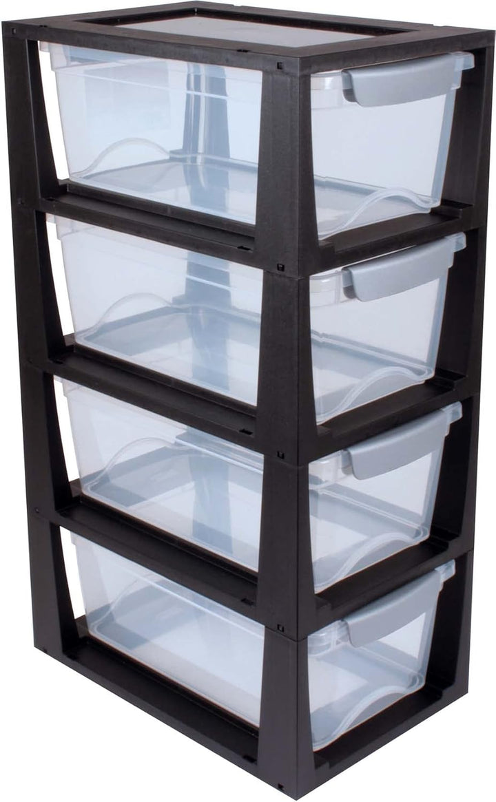 Sunware Omega Aufbewahrungsbox 11 L aus Kunststoff, stapelbar, geschlossene, Farbe: schwarz/transpar