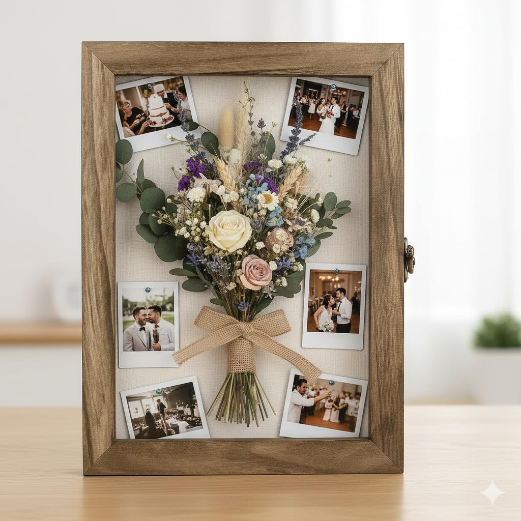 TJ.MOREE Blumen Grosse Schattenbox Vitrine Rahmen mit Glasfenstertür Bilderrahmen Hochzeitsstrauss E
