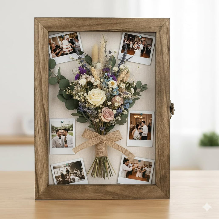 TJ.MOREE Blumen Grosse Schattenbox Vitrine Rahmen mit Glasfenstertür Bilderrahmen Hochzeitsstrauss E