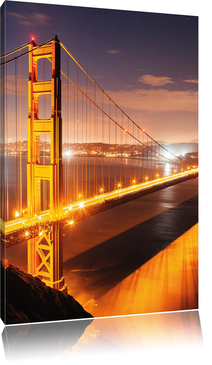 Pixxprint Golden Gate Bridge bei Nacht als Leinwandbild/Grösse: 100x70 / Wandbild/Kunstdruck/fertig