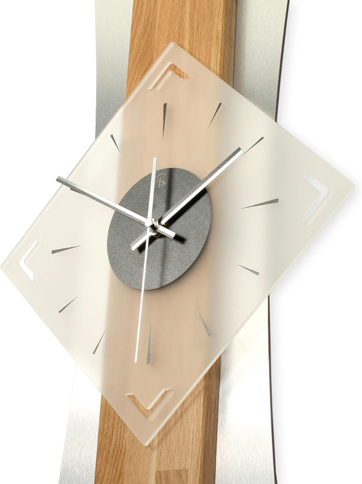 Kreative Feder Designer-WANDUHR aus hochwertigem Eichenholz mit modernem Metallic-Look (Eiche, leise