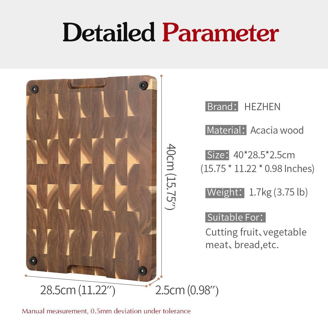 HEZHEN Akazienholz Hackbretter, Hirnholz Schneidebrett,Servierbrett, Rutschfesten Füssen,Eingebauten