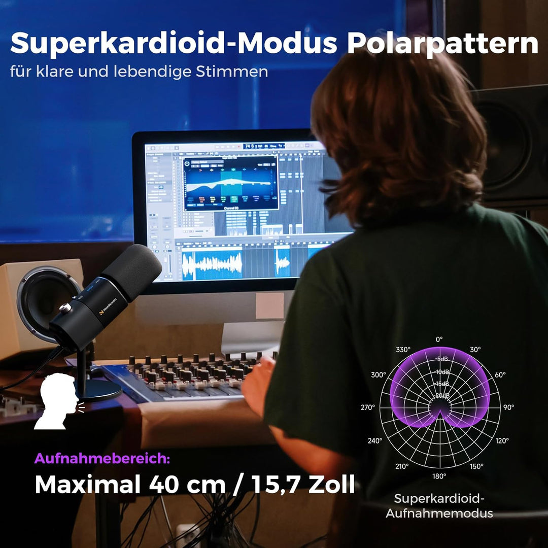 NearStream AM25X USB/XLR Kondensator Mikrofon mit ständer,Podcast Mikrofon Set, EIN-TIPP Stummschalt