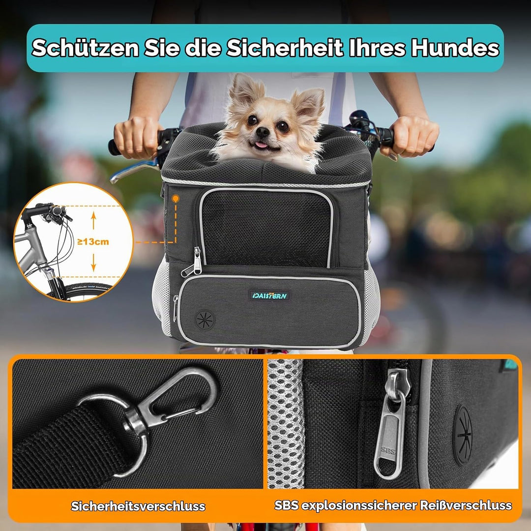 Hundefahrradkorb bis 3KG mit Lenkeradapter Φ53mm, Hundekorb Fahrrad Vorne Rucksack Schultertasche Au
