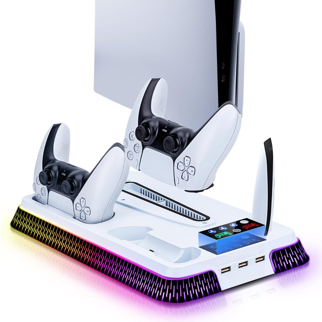 Wigearss PS5/PS5 Slim/PS5 Pro Kühler Standfuss mit Dual Controller Ladegerät, PS5 Controller Ladesta