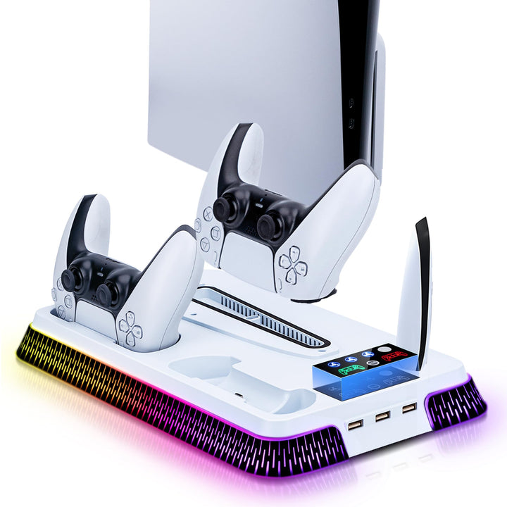 Wigearss PS5/PS5 Slim/PS5 Pro Kühler Standfuss mit Dual Controller Ladegerät, PS5 Controller Ladesta